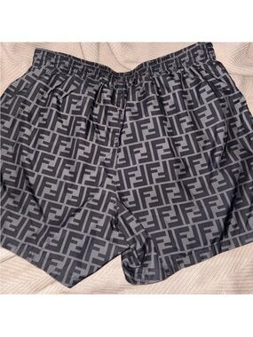 Fendi Black & Gray FF Monogram Swim Trunks